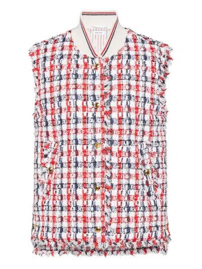 Thom Browne Ausgefranste Tweed-weste Mit Karo In Multi