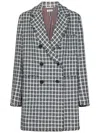 Thom Browne Frayed Edge Checked Coat In Medium Gray