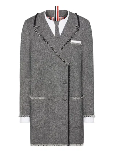 Thom Browne Doppelreihiges Minikleid Mit Ausgefransten Kanten In Gray