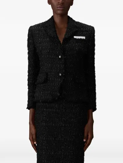 Thom Browne Frayed Ribbon Tweed Blazer In Black