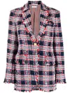 Thom Browne Frayed Single-breasted Tweed Blazer In Blue