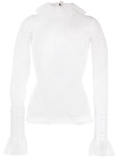 THOM BROWNE FRILLED HIGH-NECK TULLE TOP