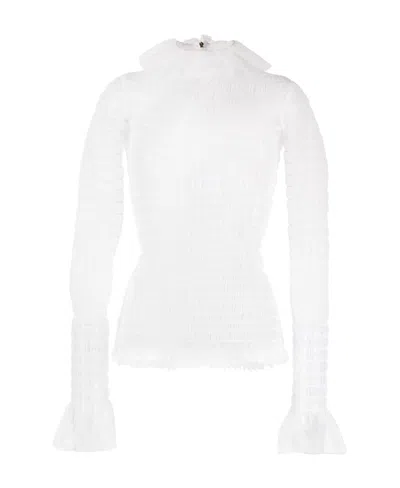 THOM BROWNE FRILLED HIGH-NECK TULLE TOP