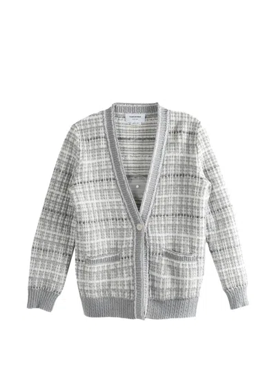 Thom Browne Front-pocket Checked Cardigan In Gray