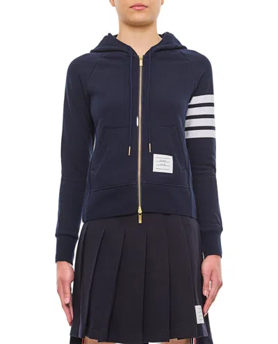 Thom Browne Front Zipped Hoodie With Iconic Stripe Detail In Blue