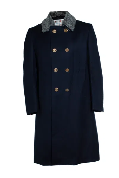 Thom Browne , Fu Pin Tuck Cavalry Twill Chesterfield Coat In Blue