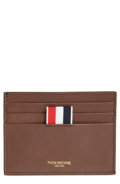 Thom Browne Full Grain Leather Card Case In Dark Brown