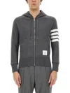 Thom Browne Grey Zip-up Hoodie With Contrasting Stripes In Gray