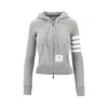 Thom Browne Fitted Grey Zip-up Hoodie With Signature Stripes Detail In Gray