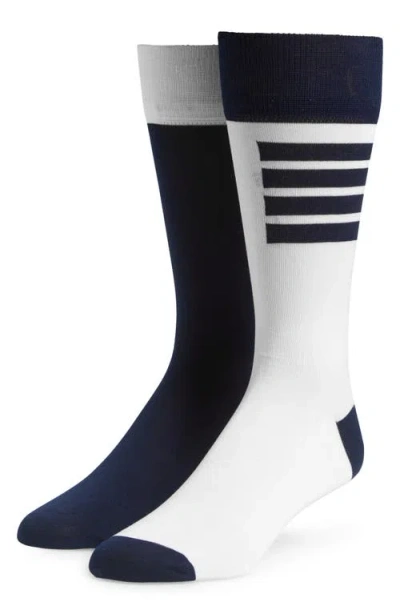 Thom Browne Fun Mix 4-bar Mismatched Colorblock Crew Socks In Navy/white