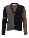 Thom Browne Navy/grey/brown Wool Cardigan In Black