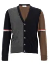 Thom Browne Navy/grey/brown Wool Cardigan In Gray