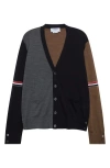 Thom Browne Navy/grey/brown Wool Cardigan In Black