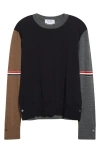 Thom Browne Fun-mix Colorblock Relaxed Virgin Wool Crewneck Sweater In Black