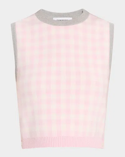 THOM BROWNE FUN MIX GINGHAM CHECK JACQUARD CROP TANK SWEATER