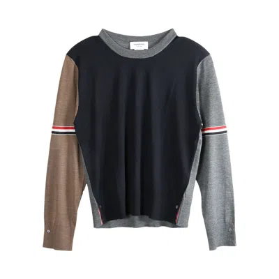 Pre-owned Thom Browne Fun Mix Jersey Stitch Relaxed Fit V Neck Knitwear 'navy/grey/brown' | Multi-color | Men'
