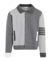 Thom Browne Seersucker Polo Collar Bomber Jacket In Gray