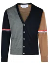 Thom Browne Navy/grey/brown Wool Cardigan In Black