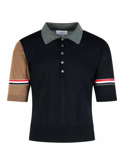 Thom Browne Fun Multicoloured Virgin Wool Polo Shirt In Blue