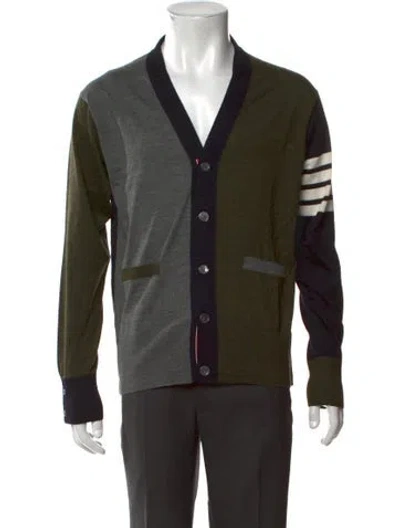 Pre-owned Thom Browne Fun-mix 4-bar Virgin Wool Cardigan In Green
