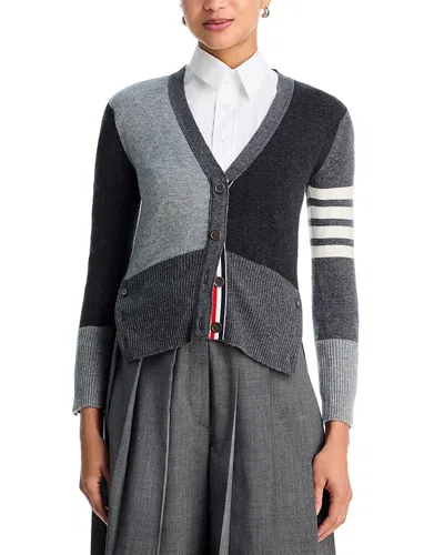 Thom Browne Funmix Classic Fit V Neck Cashmere Cardigan In Gray
