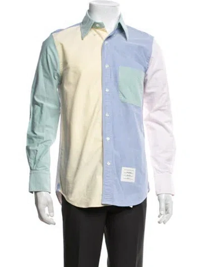 Pre-owned Thom Browne Funmix Colorblock Pattern Dress Shirt In Blue