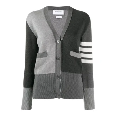 Thom Browne Funmix Classic Fit V Neck Cashmere Cardigan In Gray