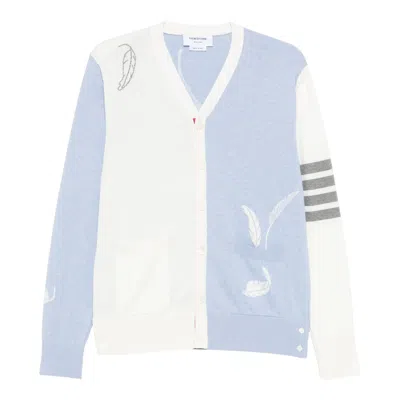 Thom Browne Funmix Feather Intarsia Highneck Cardigan Men In Blue