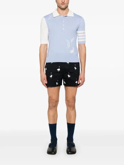 Thom Browne Funmix Feather Intasia 4-bar Polo Men In Black