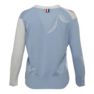 Thom Browne Funmix Feather Jersey Intarsia Cardigan In Blue