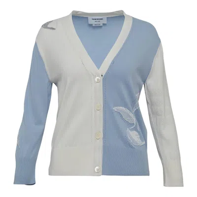 Thom Browne Funmix Feather Jersey Intarsia Cardigan In Blue