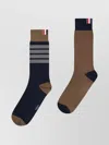 Thom Browne Funmix Mid Calf Socks 4 Bar Stripes In Brown