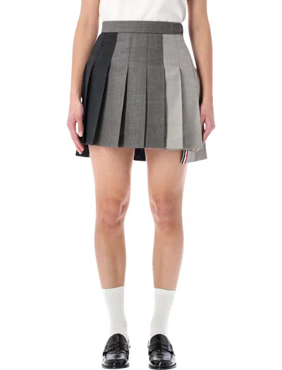Thom Browne Fun-mix Pleated Mini Skirt In Gray