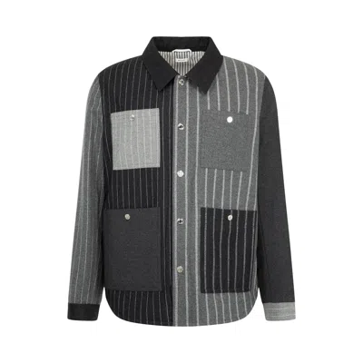 Pre-owned Thom Browne Funmix Utility Patch Pocket Jacket (28) In Banker Stripe Flannel 'med Grey' | Men's Size