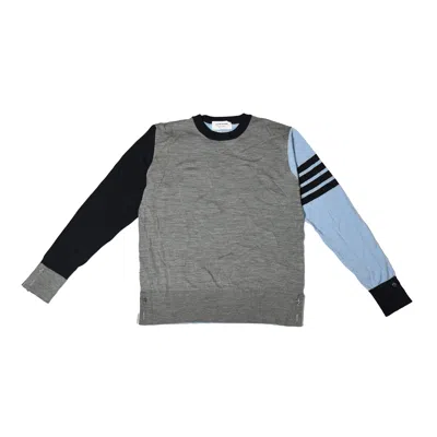 Thom Browne Funmix Wool 4-bar Wool Crewneck Pullover Grey Black Blue In 2