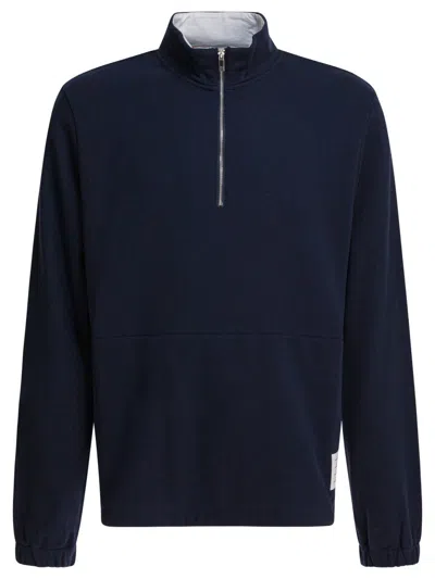Thom Browne Funnel Neck Half Zip Pullover In Black