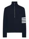 Thom Browne Jersey Stitch Funnel Neck Half Zip Pullover In Merino Wool With 4 Bar Stripe Clothing In Black