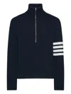 Thom Browne Jersey Stitch Funnel Neck Half Zip Pullover In Merino Wool With 4 Bar Stripe Clothing In Black