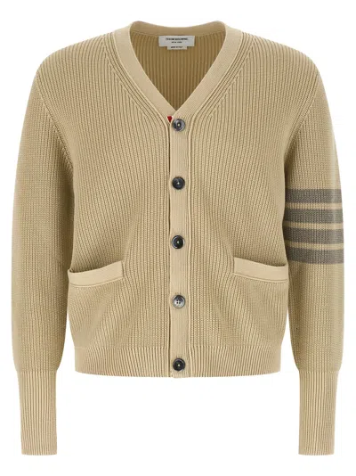 Thom Browne Knit Cardigan Stripe Detail V Neckline In Neutral
