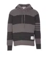 Thom Browne 4-bar Striped Knitted Drawstring Hoodie In Grey
