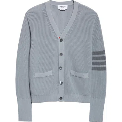 Thom Browne Garment Dyed 4-bar Cotton Cardigan In Gray