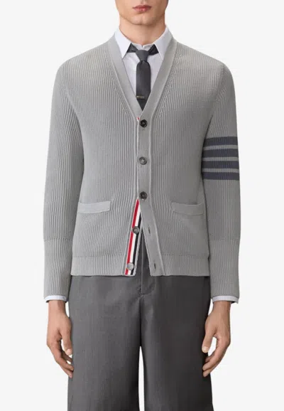 Thom Browne Garment Dyed 4-bar Stripes Cardigan In Gray