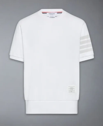 Thom Browne White T-shirt With Classic Collar And 4-bar Detail On The Sleeve In Cotton Man