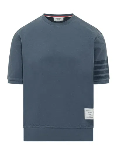 Thom Browne Garment Dyed Short Sleeve T-shirt In Blue