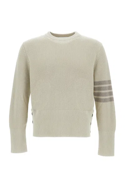 Thom Browne Garment-dyed Crewneck Sweater With Distinctive Grosgrain Detail In Green