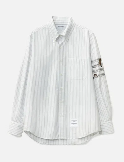 Thom Browne Geese 4-bar Pinstripe Oxford Shirt In White