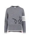 Thom Browne Crew Neck Sweater With Playful Goose Graphic In Gray
