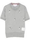 Thom Browne Knitwear Crewneck Embroidered Short Sleeves In Gray