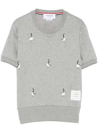 THOM BROWNE GEESE-EMBROIDERED COTTON T-SHIRT