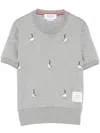 Thom Browne Knitwear Crewneck Embroidered Short Sleeves In Gray